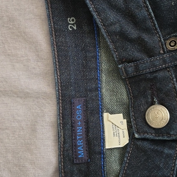 Martin + Osa Denim Jean Mini Skirt Size 26 Raw Hem Dark Rinse 5 Pocket - Picture 4 of 5